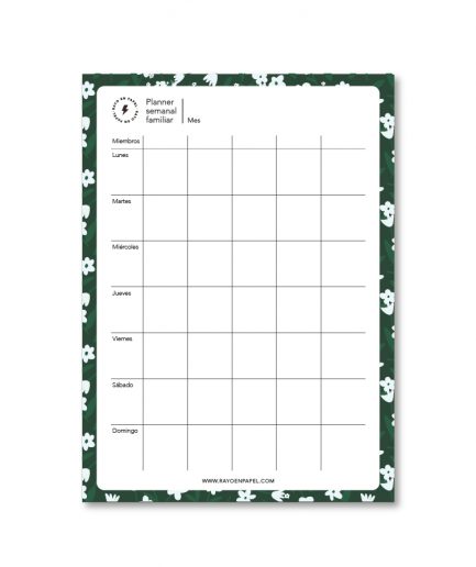 Planner semanal familiar vertical A4 | Flores del bosque