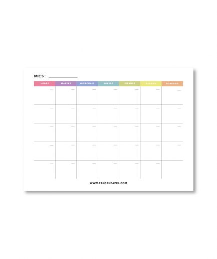 Planner mensual A4 | Arcoiris