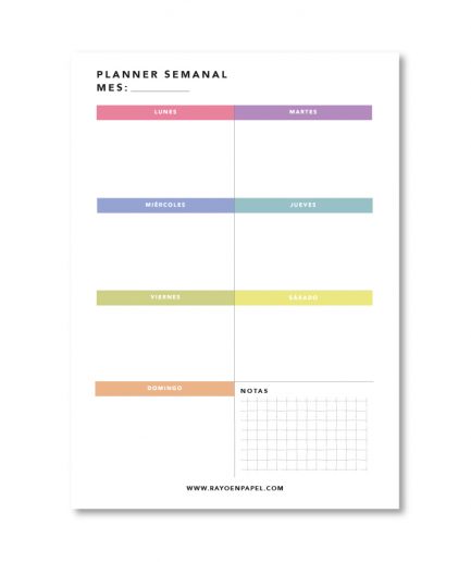 Planner semanal minimalista A4 | Arcoiris