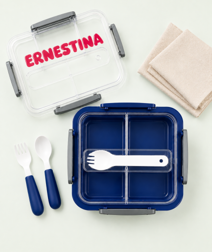 VIANDA PERSONALIZADA desmontable con tenedor COLOR AZUL