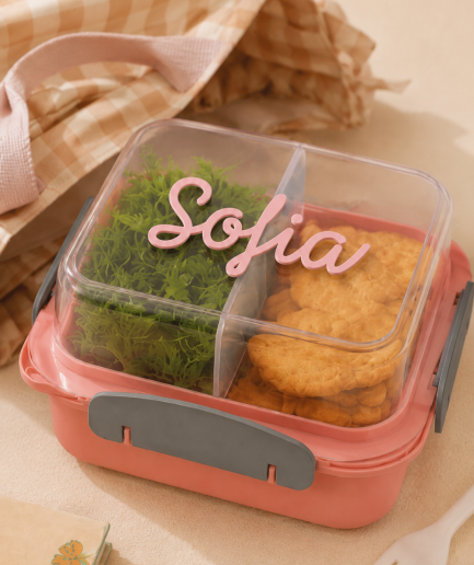VIANDA PERSONALIZADA desmontable con tenedor COLOR ROSA