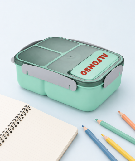 VIANDA PERSONALIZADA estuche con 3 divisiones COLOR VERDE Msure