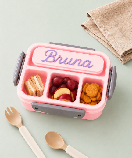 VIANDA PERSONALIZADA estuche con 4 divisiones COLOR ROSA Msure